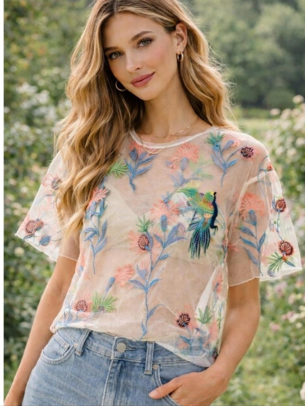 Sheer Embroidered T-shirt